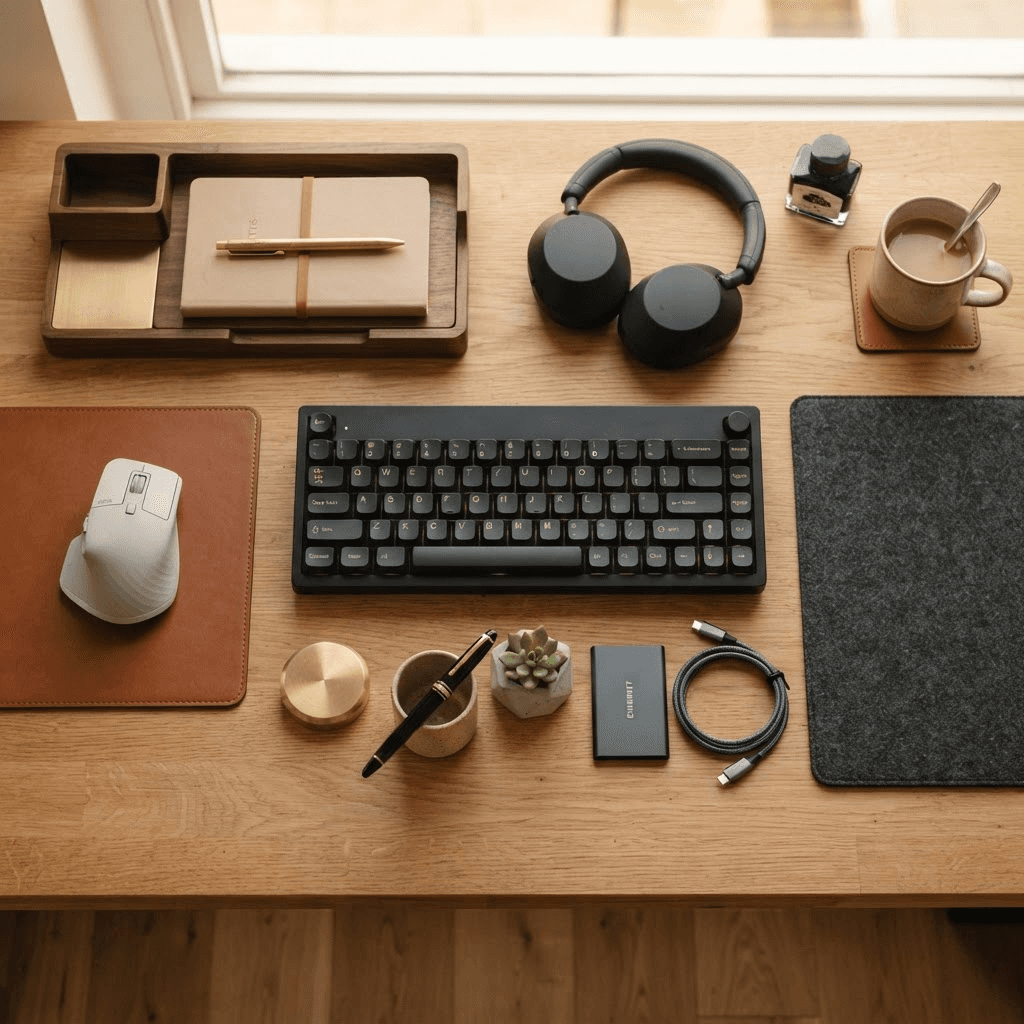 Curated desk accessories